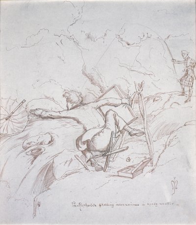 Pre-Raphaelite Sketching Inconvenience in Windy Weather by John Everett Millais